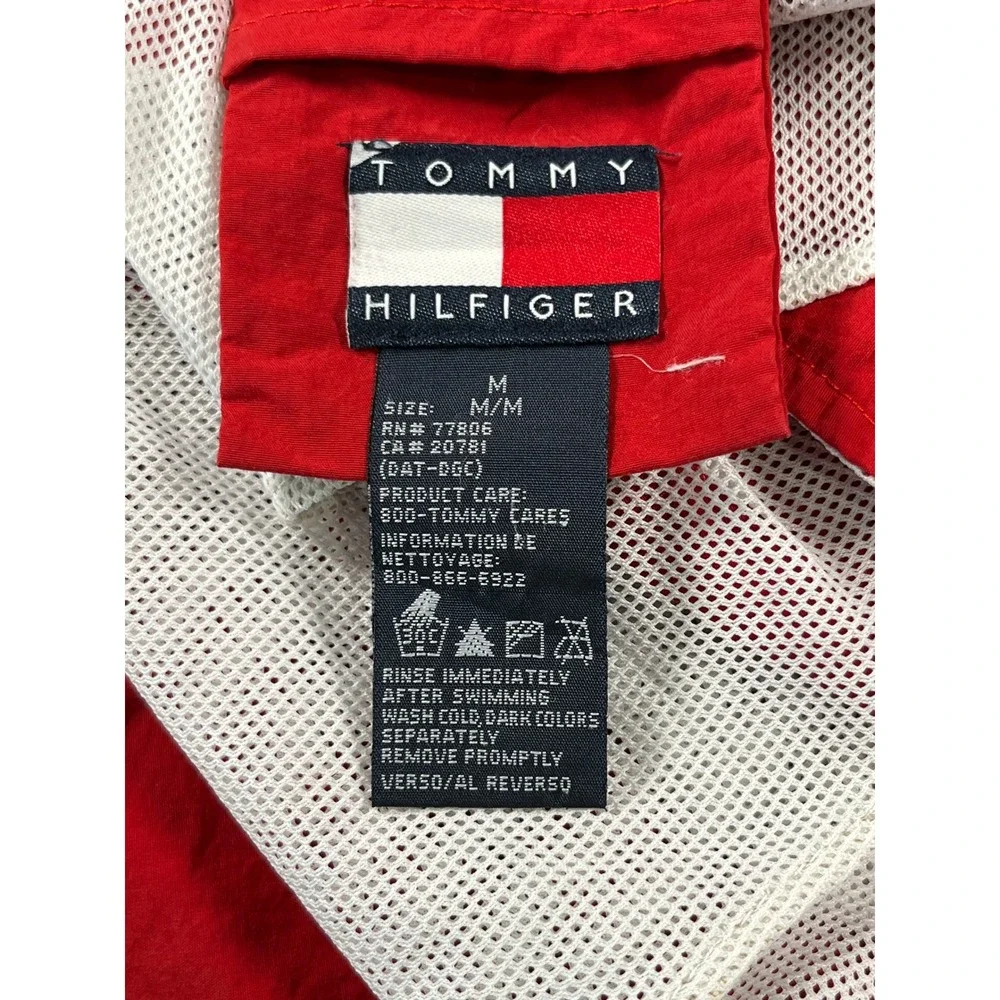 Tommy Hilfiger Swim Trunks Mens Medium Red Excellent Vintage Flag Logo Pockets